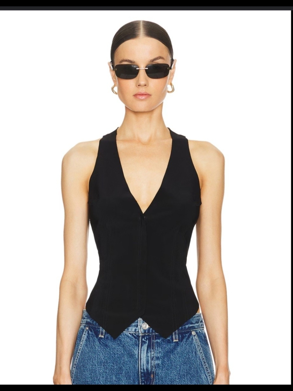 Norma Kamali Black V-Neck Corset Tank